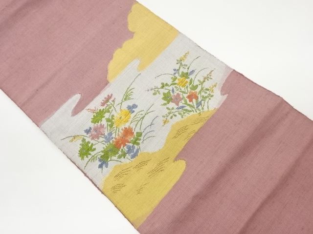JAPANESE KIMONO / VINTAGE NAGOYA OBI / TSUMUGI / WOVEN AUTUMN FLOWERS
